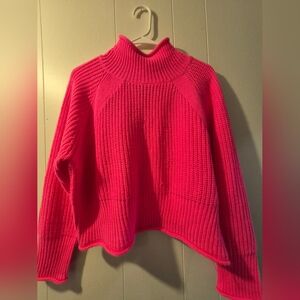 Hot Pink Cowl Neck Crop Top Sweater Size Large (L)